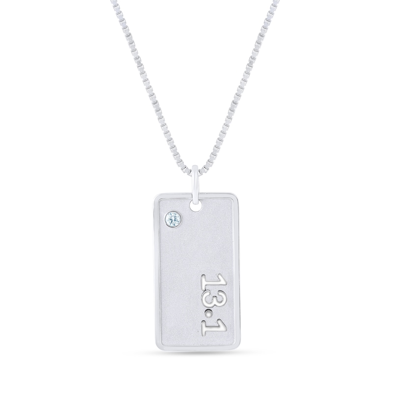 Main Image 1 of 1/5 CT. T.W. Lab-Grown Diamond "13.1" Half-Marathon Tag Pendant in Sterling Silver - 22"