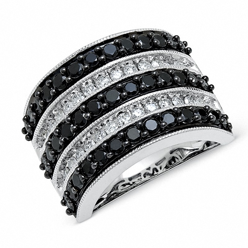 Main Image 1 of Previously Owned - 2 CT. T.W. Enhanced Black and White Diamond Band in 14K White Gold