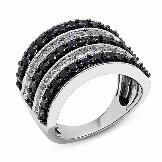 Previously Owned - 2 CT. T.w. Enhanced Black and White Diamond Band in 14K White Gold