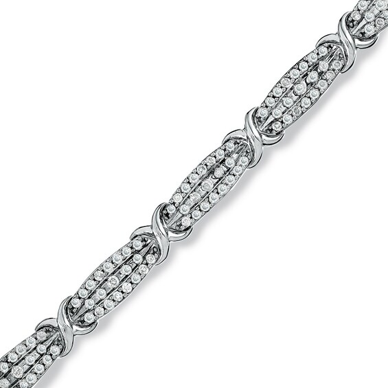 Previously Owned - 3 CT. T.w. Diamond "X" Bracelet in 10K White Gold - 7.5"