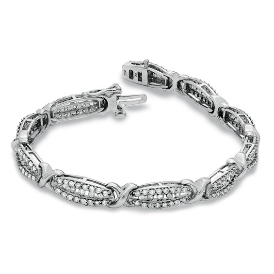 Previously Owned - 3 CT. T.w. Diamond "X" Bracelet in 10K White Gold - 7.5"