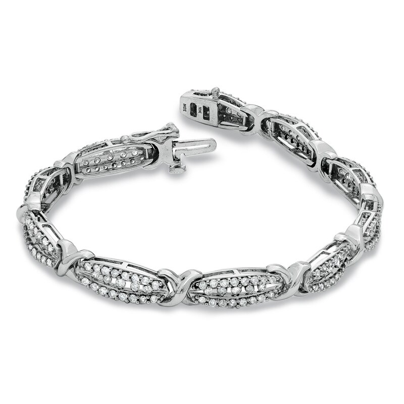 Main Image 2 of Previously Owned - 3 CT. T.W. Diamond "X" Bracelet in 10K White Gold - 7.5"