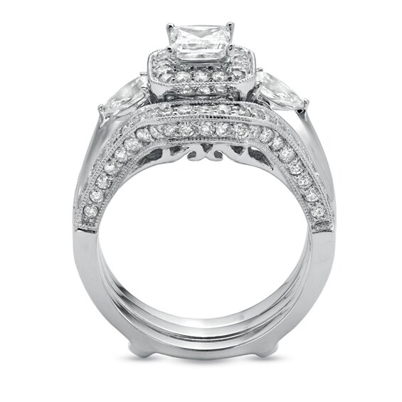 Previously Owned - 2 CT. T.w. Princess-Cut Diamond Frame Bridal Set in 14K White Gold