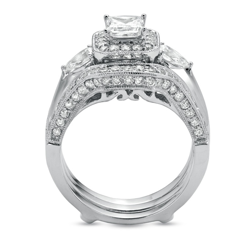 Previously Owned - 2 CT. T.W. Princess-Cut Diamond Frame Bridal Set in 14K White Gold