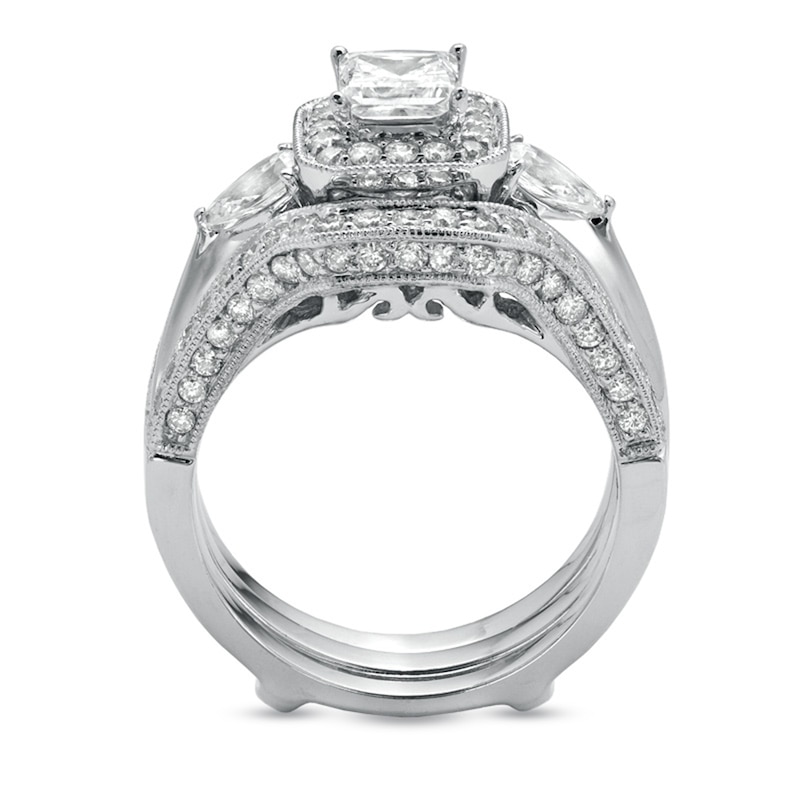 Main Image 2 of Previously Owned - 2 CT. T.W. Princess-Cut Diamond Frame Bridal Set in 14K White Gold