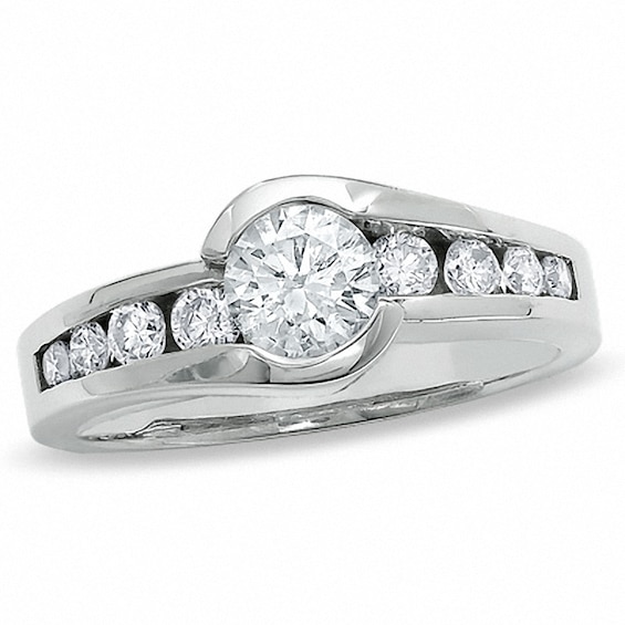 Previously Owned - 1 CT. T.w. Diamond Bezel Set Engagement Ring in 14K White Gold