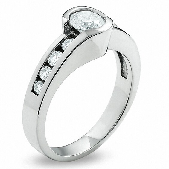 Previously Owned - 1 CT. T.w. Diamond Bezel Set Engagement Ring in 14K White Gold