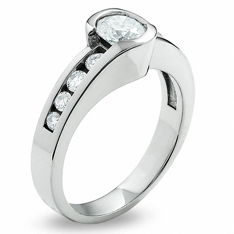 Main Image 2 of Previously Owned - 1 CT. T.W. Diamond Bezel Set Engagement Ring in 14K White Gold