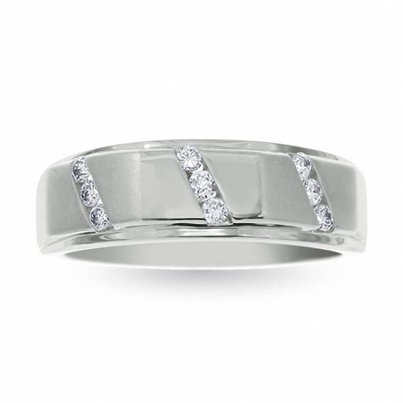 Main Image 1 of Previously Owned - Men's 1/4 CT. T.W. 9-Stone Diamond Wedding Band in 14K White Gold