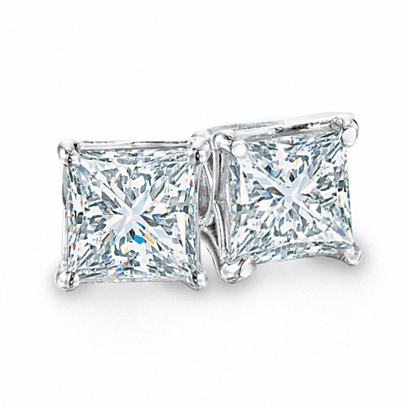 Previously Owned - 1/2 CT. T.W. Princess-Cut Celebration Diamond® Solitaire Stud Earrings in 18K White Gold