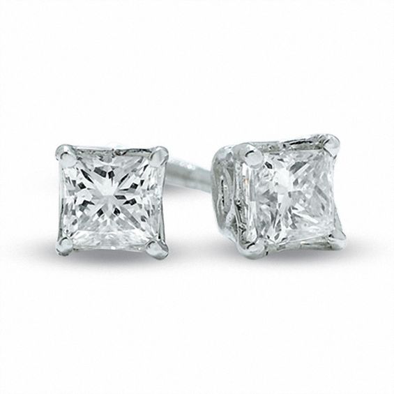 Previously Owned - 1/3 CT. T.w. Princess-Cut Celebration DiamondÂ® Solitaire Stud Earrings in 18K White Gold