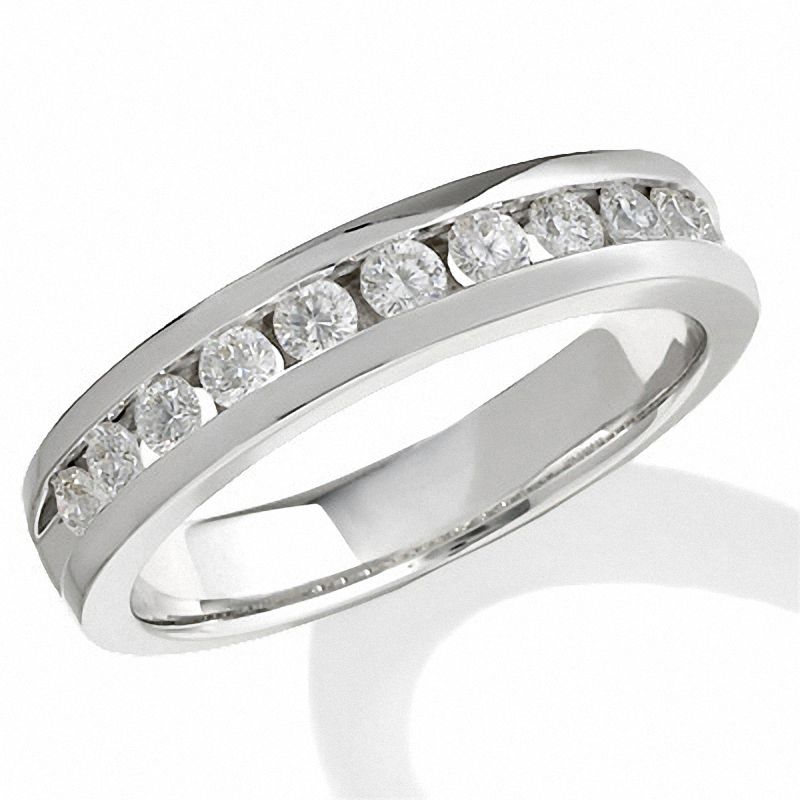 Main Image 1 of Previously Owned - 1/2 CT. T.W. Celebration Diamond® Channel Band in 18K White Gold