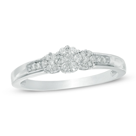 Previously Owned - 1/5 CT. T.w. Multi-Diamond Triple Flower Ring in 10K White Gold