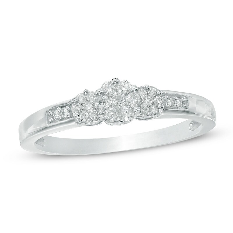 Main Image 1 of Previously Owned - 1/5 CT. T.W. Multi-Diamond Triple Flower Ring in 10K White Gold