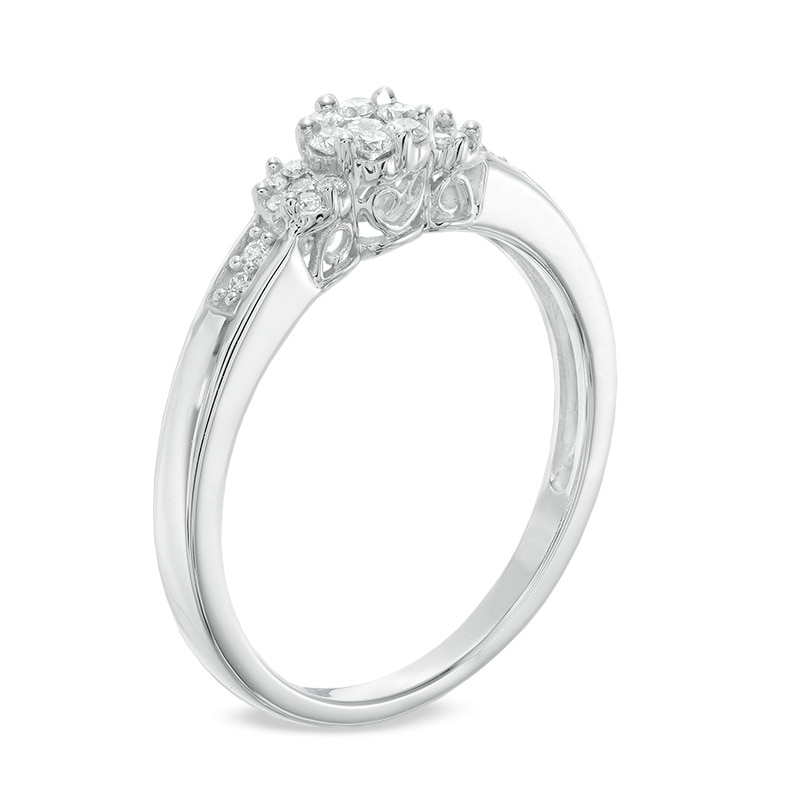 Main Image 2 of Previously Owned - 1/5 CT. T.W. Multi-Diamond Triple Flower Ring in 10K White Gold