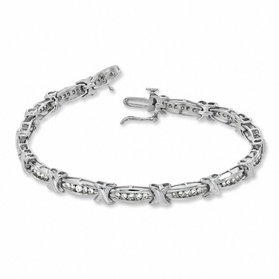 Previously Owned - 1 CT. T.w. Diamond Channel "X" Link Bracelet in 10K White Gold