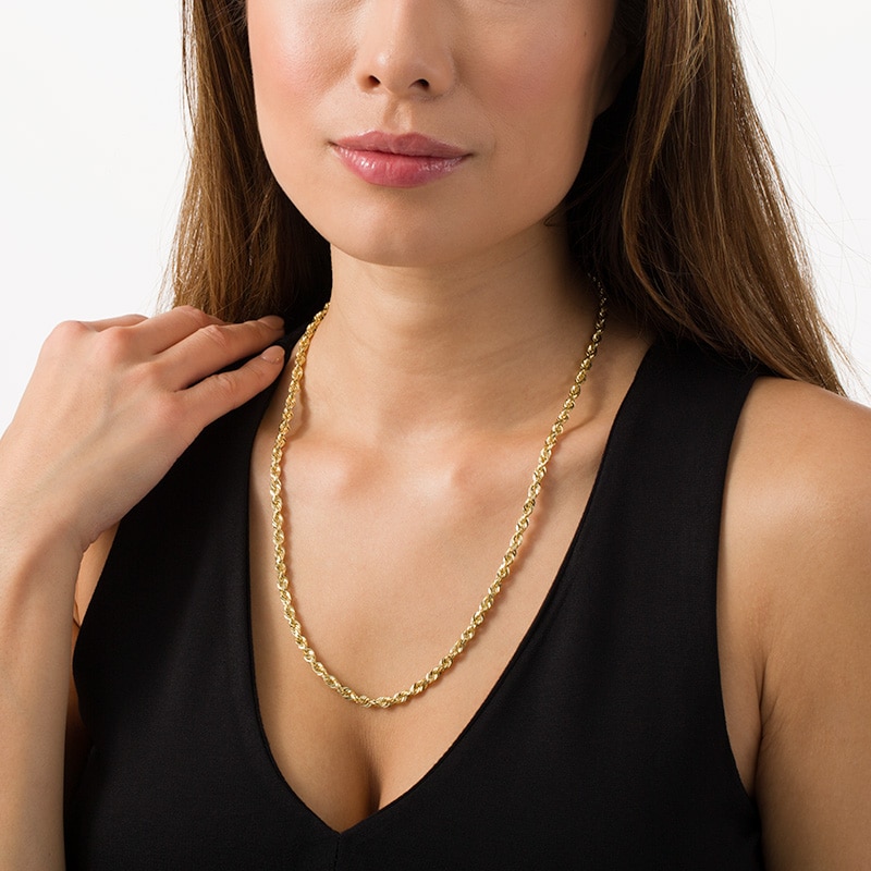 Main Image 2 of Previously Owned - 4.0mm Diamond-Cut Glitter Rope Chain Necklace in 10K Gold - 22"