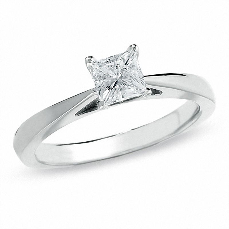 Main Image 1 of Previously Owned - 1/2 CT. Princess-Cut Celebration Diamond® Solitaire Engagement Ring in 18K White Gold