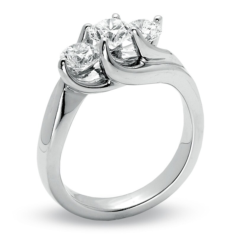 Main Image 2 of Previously Owned - 1-1/2 CT. T.W. Diamond Diagonal Three Stone Ring in 14K White Gold