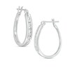 Thumbnail Image 1 of Previously Owned - 1/2 CT. T.W. Channel-Set Diamond Oval Hoop Earrings in 14K White Gold
