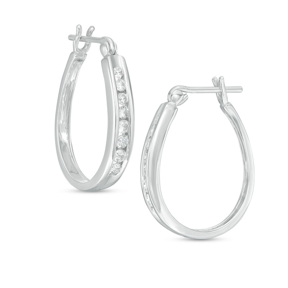 Previously Owned - 1/2 CT. T.w. Channel-Set Diamond Oval Hoop Earrings in 14K White Gold