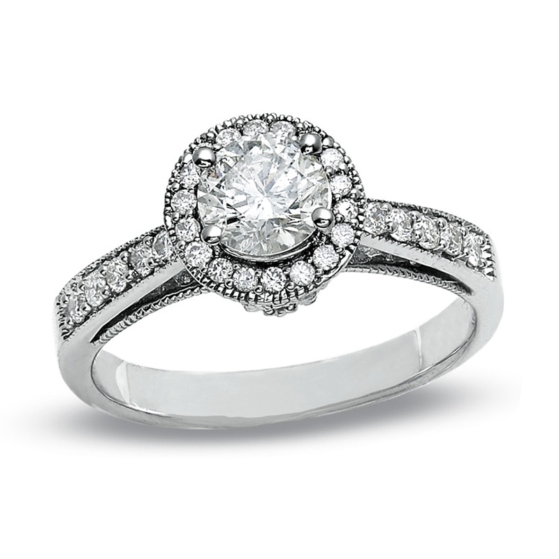 Main Image 1 of Previously Owned - 1 CT. T.W. Diamond Tulip Ring in 14K White Gold