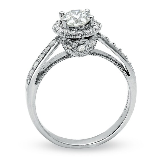 Previously Owned - 1 CT. T.w. Diamond Tulip Ring in 14K White Gold