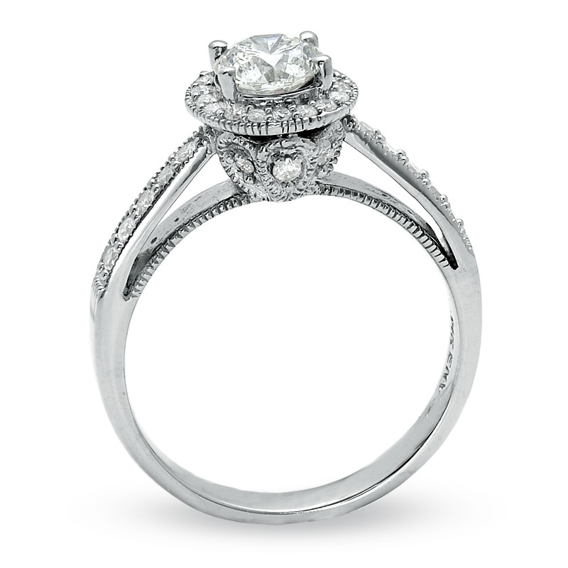 Main Image 2 of Previously Owned - 1 CT. T.W. Diamond Tulip Ring in 14K White Gold