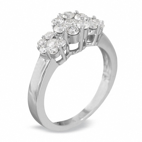 Previously Owned - 1 CT. T.w. Diamond Flower Ring in 14K White Gold
