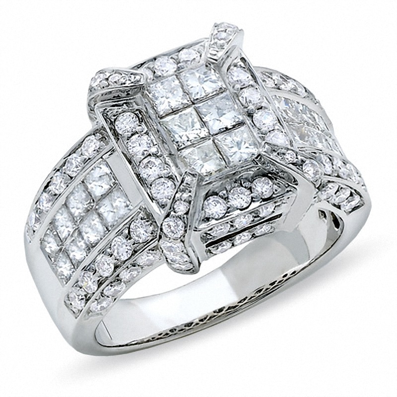 Main Image 1 of Previously Owned - 2-7/8 CT. T.W. Emerald-Shaped Multi-Diamond Ring in 14K White Gold