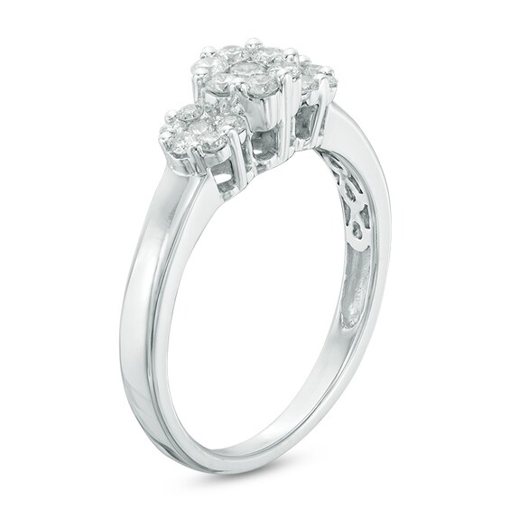 Previously Owned - 1/2 CT. T.w. Diamond Flower Ring in 14K White Gold
