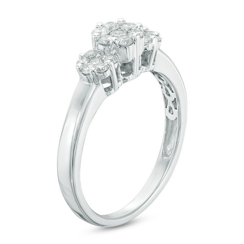 Main Image 2 of Previously Owned - 1/2 CT. T.W. Diamond Flower Ring in 14K White Gold