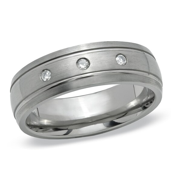Previously Owned - Titanium Wedding Band with Diamond Accents
