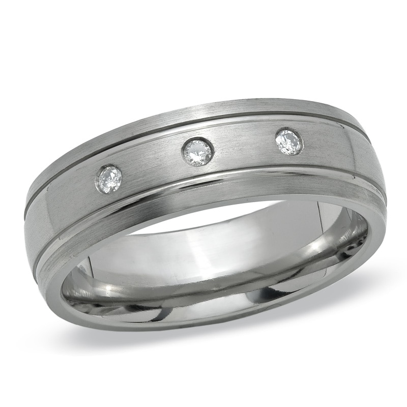 Main Image 1 of Previously Owned - Titanium Wedding Band with Diamond Accents
