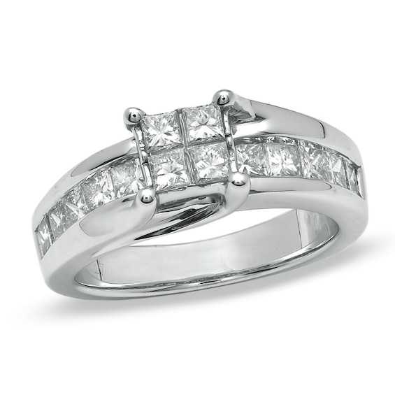 Previously Owned - 1-1/4 CT. T.w. Quad Princess-Cut Diamond Engagement Ring in 14K White Gold