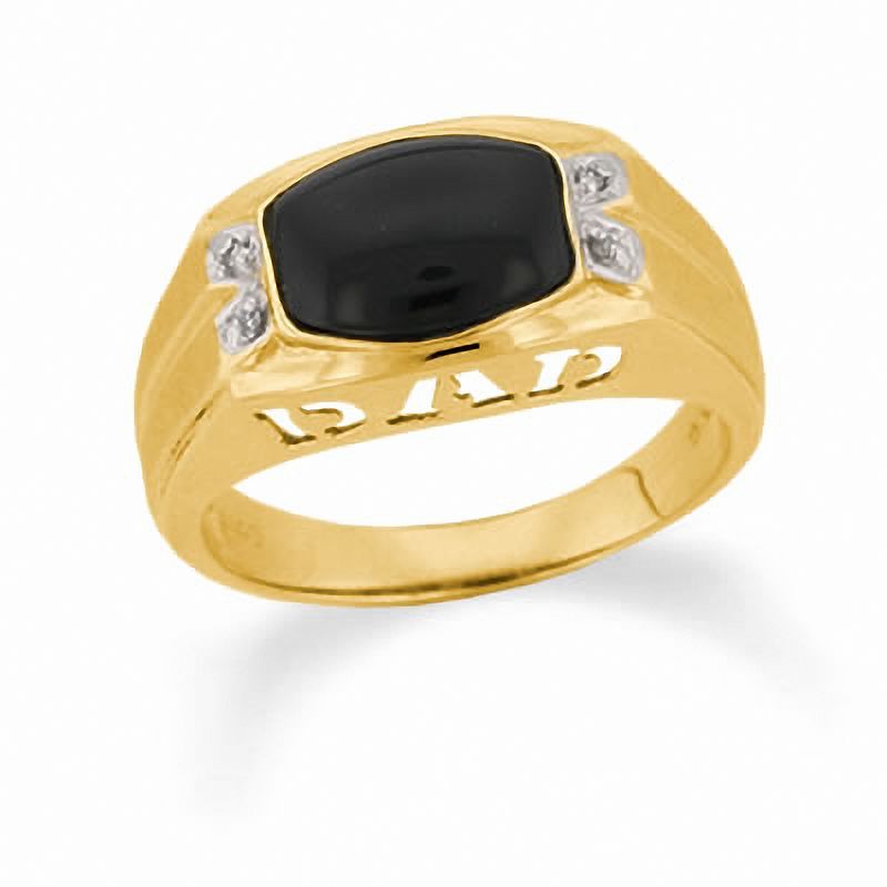 Main Image 1 of Previously Owned - Onyx "Dad" Ring in 10K Gold with Diamond Accents