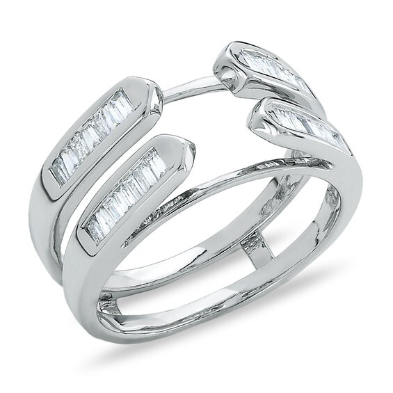 Previously Owned - 1/2 CT. T.w. Baguette Diamond Cathedral Ring Wrap in 14K White Gold