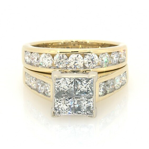 Previously Owned 3 CT. T.w. Quad Square-Cut Diamond Soldered Bridal Set in 14K Gold