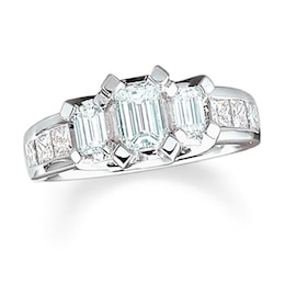 Previously Owned - 2 CT. T.W.  Emerald-Cut Diamond Three Stone Engagement Ring in 18K White Gold