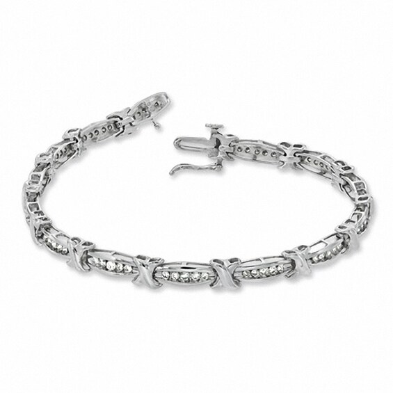 Previously Owned - 1 CT. T.w. Diamond Fashion "X" Bracelet in 10K White Gold