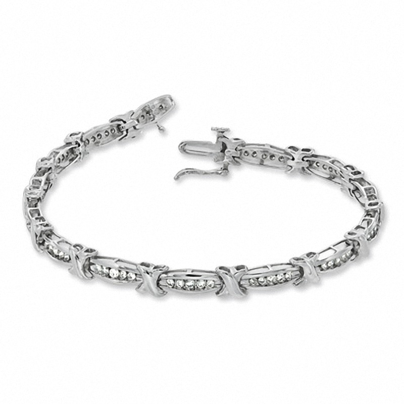 Previously Owned - 1 CT. T.W. Diamond Fashion "X" Bracelet in 10K White Gold
