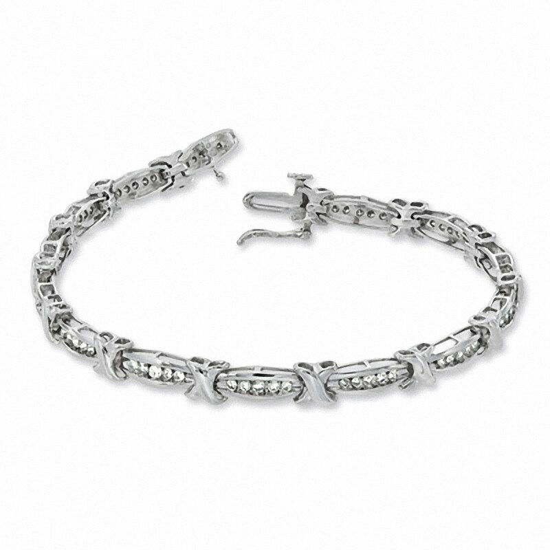Main Image 2 of Previously Owned - 1 CT. T.W. Diamond Fashion "X" Bracelet in 10K White Gold