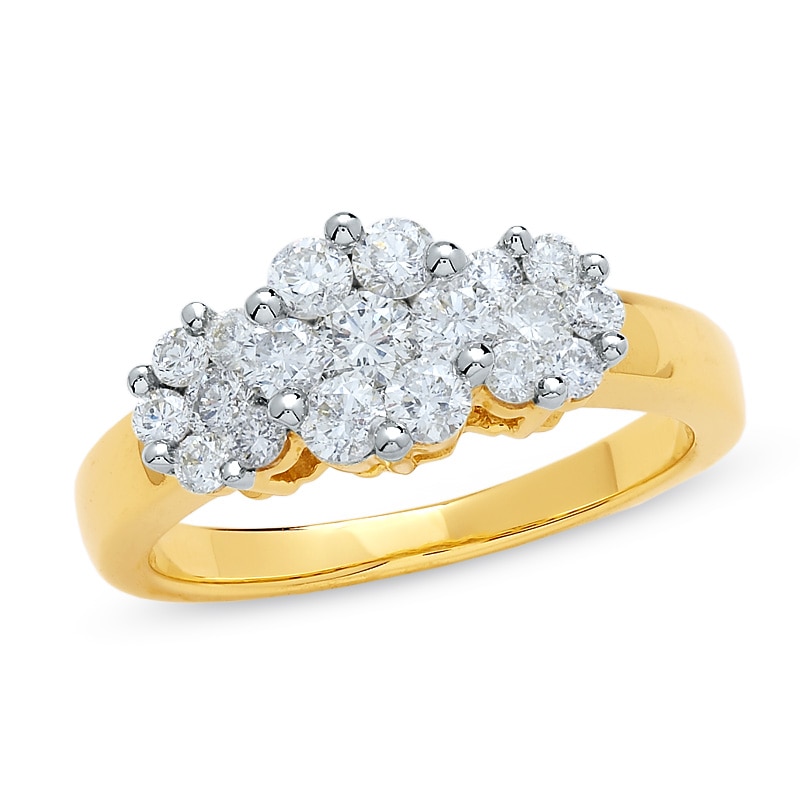 Main Image 1 of Previously Owned - 1 CTW. Invisible-Set Diamond Flower Ring in 14K Gold