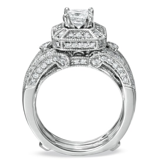 Previously Owned - 1-5/8 CT. T.w. Princess-Cut Diamond Bridal Set in 14K White Gold