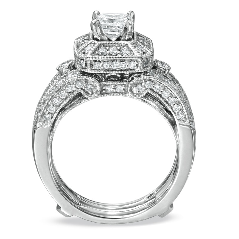 Main Image 2 of Previously Owned - 1-5/8 CT. T.W. Princess-Cut Diamond Bridal Set in 14K White Gold