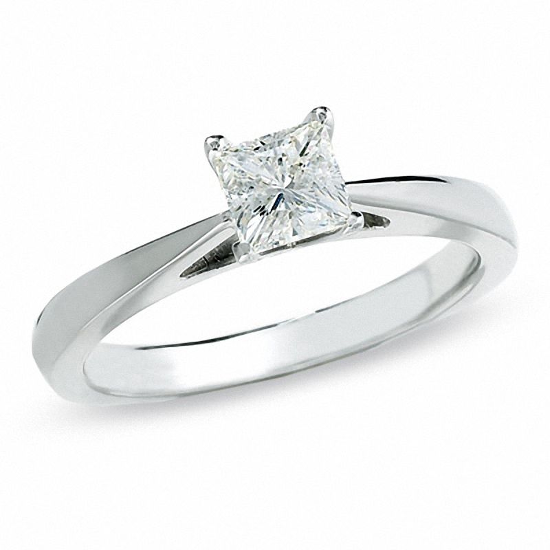 Previously Owned - 1/2 CT. Princess-Cut Celebration Diamond® Solitaire Engagement Ring in 18K White Gold