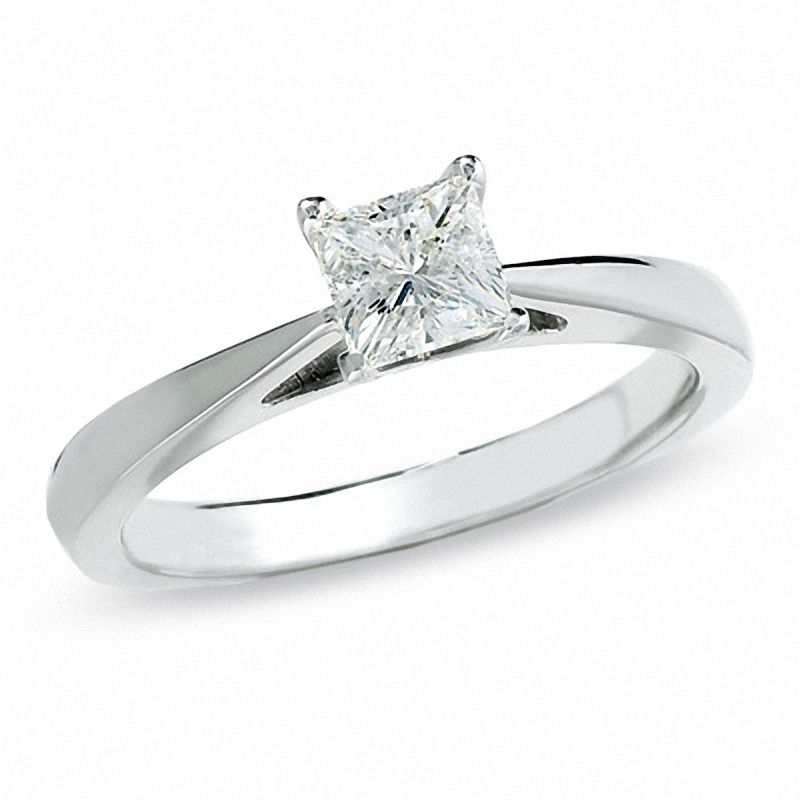 Main Image 1 of Previously Owned - 1/2 CT. Princess-Cut Celebration Diamond® Solitaire Engagement Ring in 18K White Gold