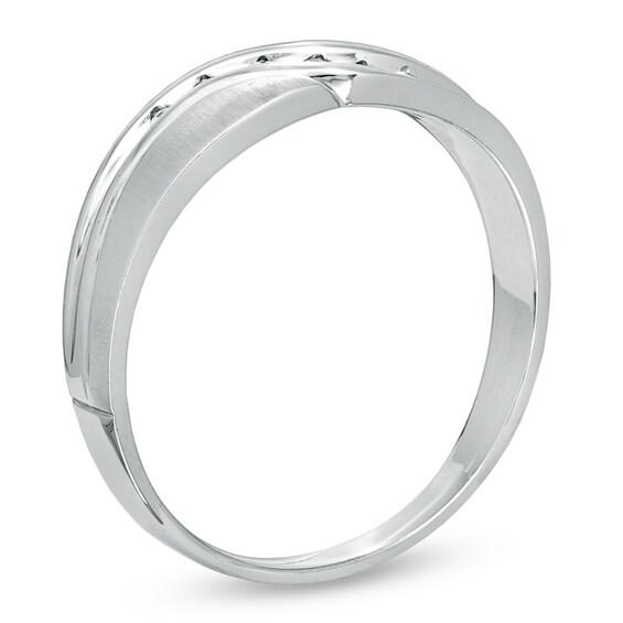 Previously Owned - Men's Diamond Accent Slant Wedding Band in 10K White Gold