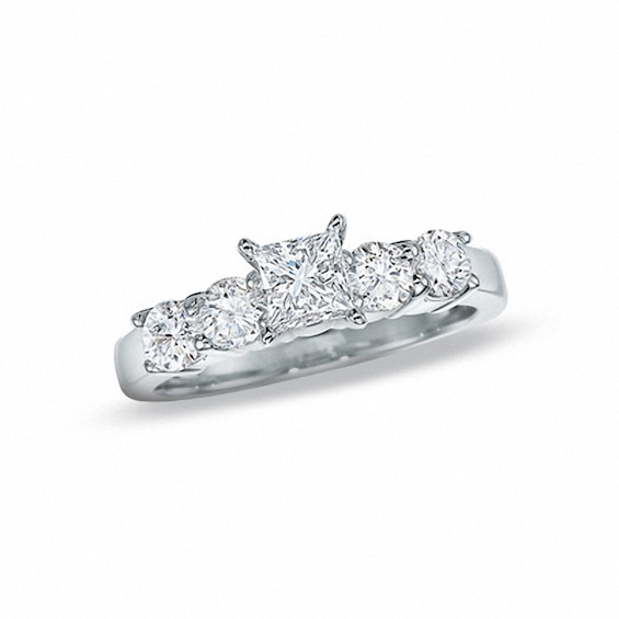 Previously Owned - 1-1/2 CT. T.w. Princess-Cut Diamond Five Stone Band in 14K White Gold