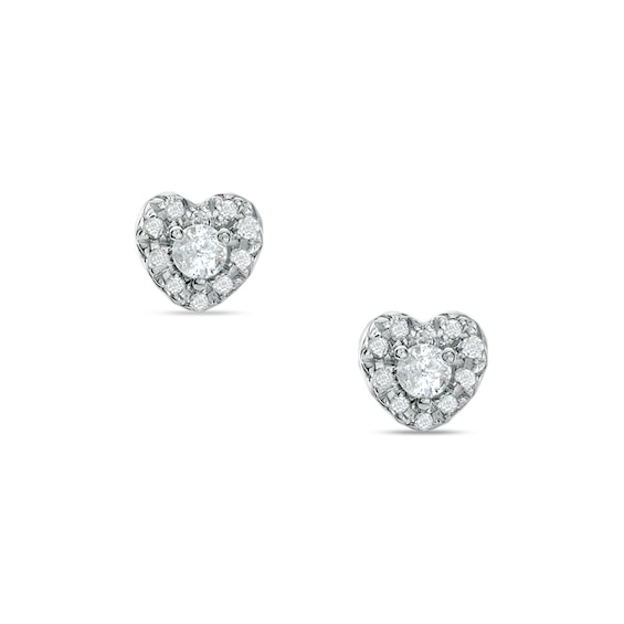 Previously Owned - 1/4 CT. T.w. Diamond Heart Frame Stud Earrings in 10K White Gold